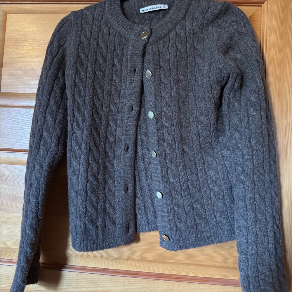 Abercrombie & Fitch Dark Brown Cable-Knit Button Cardigan